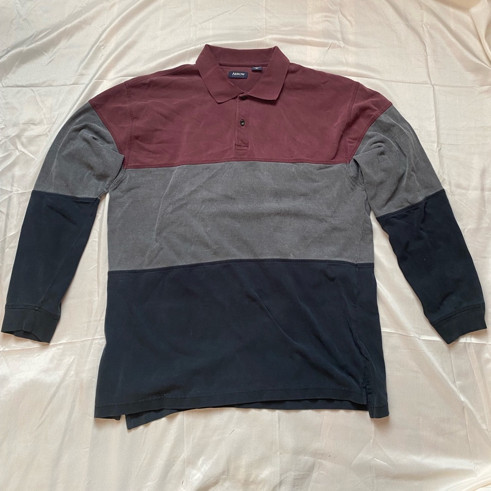 Extra Large Maroon, Black and Grey Striped Long Sleeve Buttondown Shirt by Arrow